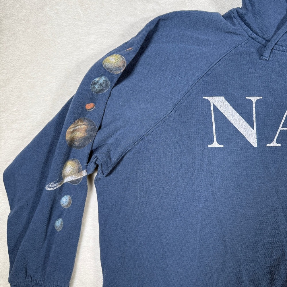 NASA Hoodie Men's Large Blue Graphic Planets Sleeves Pullover Sweatshirt L - Picture 3 of 9